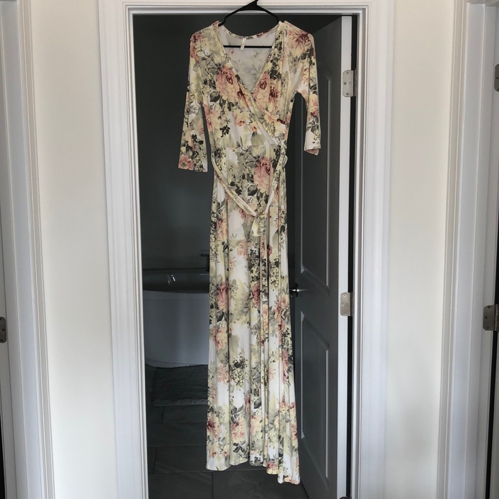 Ivory Floral Wrap Maxi Dress